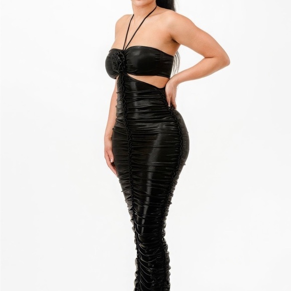 Metallic Rushed Halter Dress - Picture 1 of 4